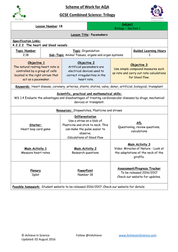 NEW Lesson 18 Pacemakers for the Heart  Biology Combined Science Trilogy (AQA) – Paper 1