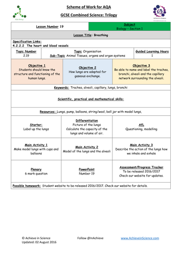 NEW Lesson 19 Human Breathing and System Biology Combined Science Trilogy (AQA) – Paper 1