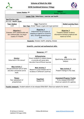 NEW Lesson 24 Inheritance, exercise &~ health  Biology Combined Science Trilogy (AQA) – Paper 1