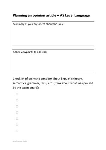 opinion essay planning sheet