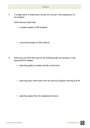 Statistics - Sampling Worksheets GCSE by Mandymaths_TES - UK Teaching