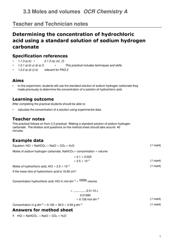 Ocr A Level Chemistry A New Spec From Sept 2015 Titration And Concentration Lesson 5878