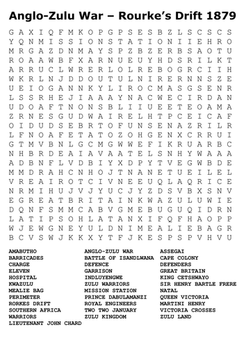 anglo zulu war rourkes drift 1879 word search by sfy773