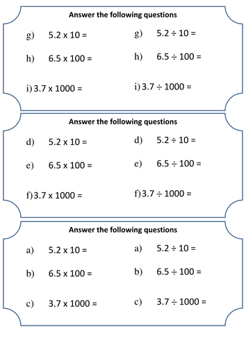 Multiplying and dividing by 10, 100 and 1000