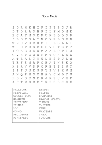 Social Media Wordsearch