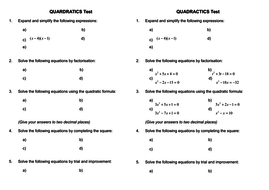 Algebra Solving Quadratic Equations 2 By Formula Resources By