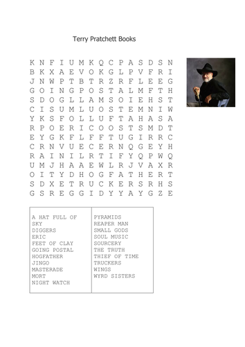 Terry Pratchett Books Wordsearch