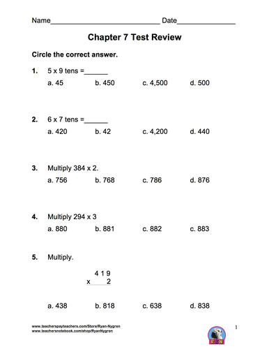 Singapore 3rd Grade Chapter 7 Math Test Review (6 pages) | Teaching ...