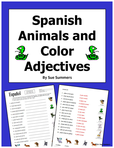 Spanish Colors Adjectives With Animals Worksheet | Teaching Resources