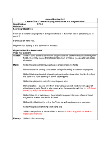 Physics A-Level Year 2 Lesson - Currents in magnetic fields (PowerPoint AND lesson plan)