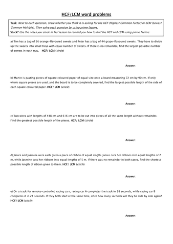 highest common factor hcf or lowest common multiple lcm word problems