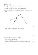 Refraction of Light worksheet | Teaching Resources