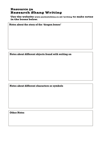 Shang Dynasty Writing - Research Activity