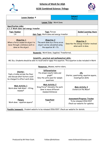 NEW Lesson 4: Work Done (09/2016) Physics Combined Science Trilogy (AQA) – Paper 2