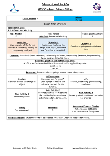 NEW Lesson 5 Stretching Spring (09/2016) Physics Combined Science Trilogy (AQA) – Paper 2