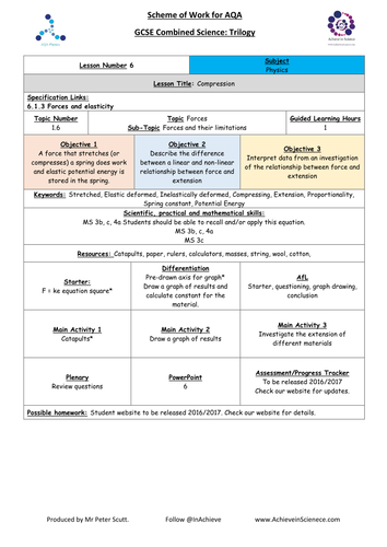 NEW Lesson 6 Compression  (09/2016) Physics Combined Science Trilogy (AQA) – Paper 2