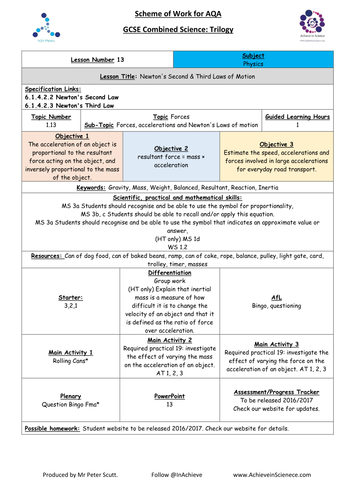 NEW Lesson 13 Newton's 2nd and 3rd Laws (09/2016) Physics Combined Science Trilogy (AQA) – Paper 2