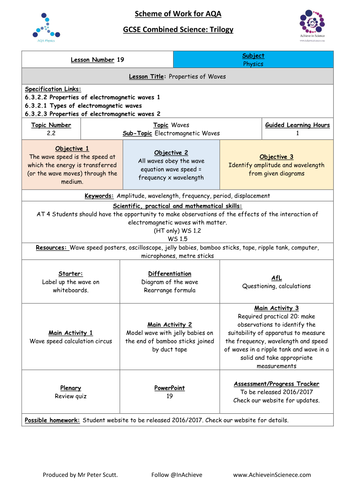 NEW Lesson 19 Properties of Waves (09/2016) Physics Combined Science Trilogy (AQA) – Paper 2