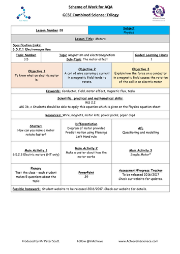 NEW Lesson 29 Motors (09/2016) Physics Combined Science Trilogy (AQA) – Paper 2