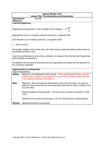 Physics A Level Year 2 Lesson Generating Alternating Current Powerpoint And Lesson Plan 0866