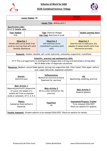 L36 Making Salts 2 (NEW – 09/16) Chemistry Combined Science Trilogy (AQA) – Paper 1