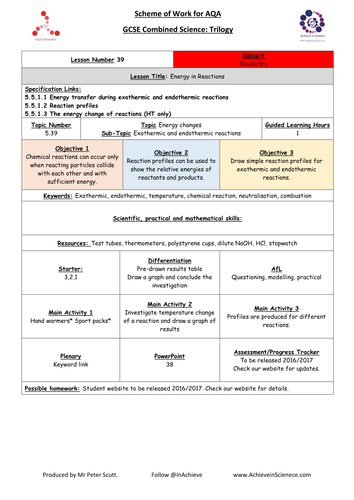 L39 Energy in Reactions (NEW – 09/16) Chemistry Combined Science Trilogy (AQA) – Paper 1