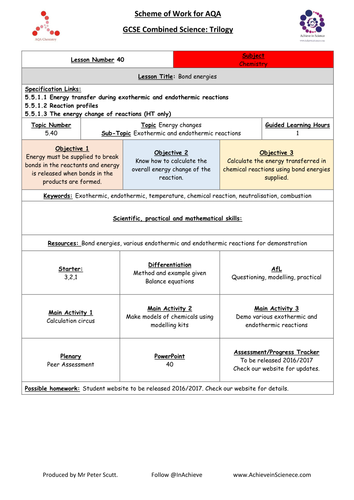 L40 Bond Energies  (NEW – 09/16) Chemistry Combined Science Trilogy (AQA) – Paper 1