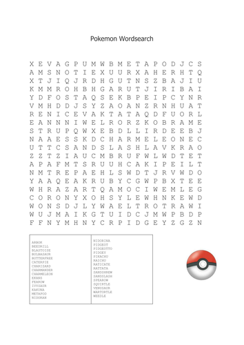 Pokemon Wordsearch