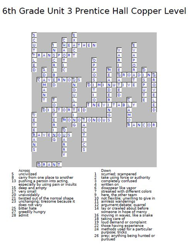 6th grade crossword puzzles