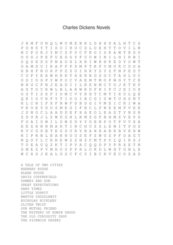 Charles Dickens Novels Wordsearch