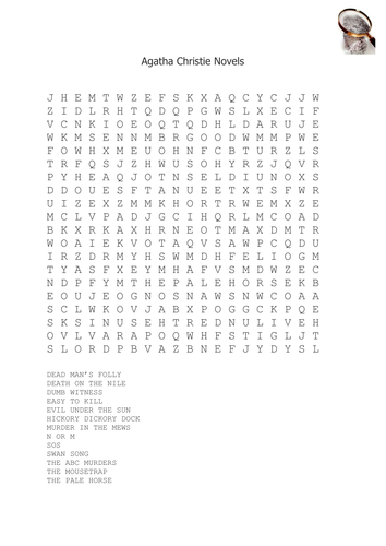 Agatha Christie Books Wordsearch