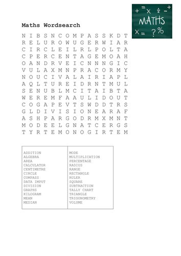 Maths Wordsearch