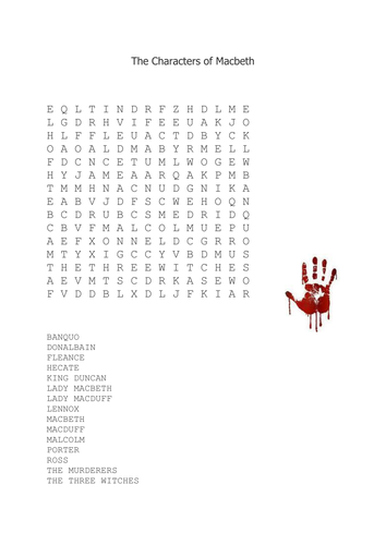 Characters of Macbeth Wordsearch