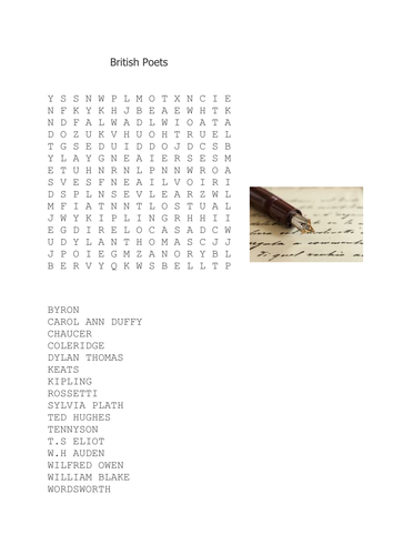 British Poets Wordsearch