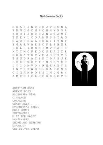 Neil Gaiman Books Wordsearch