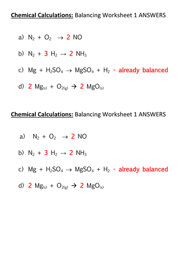 Chemical Calculations Balancing Chemical Equations 1 Free Sample Teaching Resources 4933