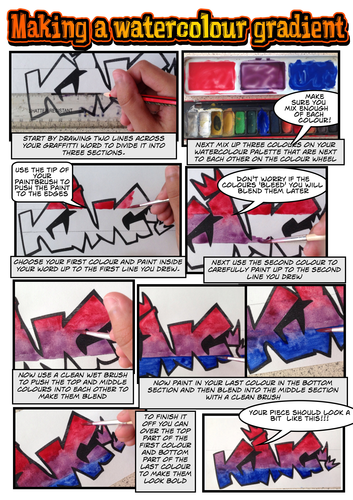 How to create a watercolour graffiti tag comic strip worksheet.