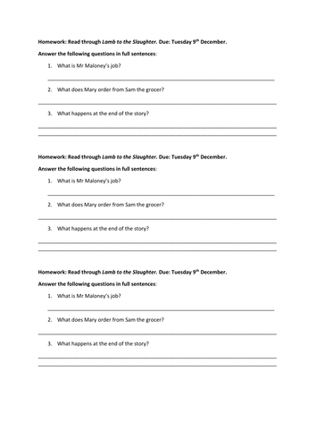 KS3 Roald Dahl SoW Landlady/Lamb to the Slaughter (LA) | Teaching Resources