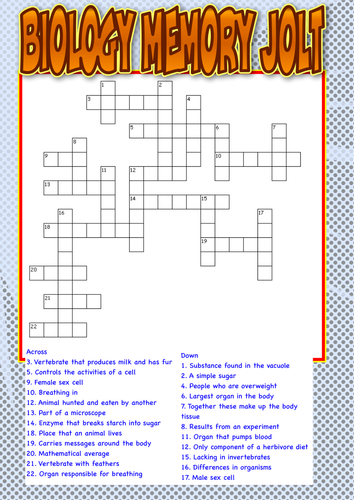 Biology Crossword for KS4 starters