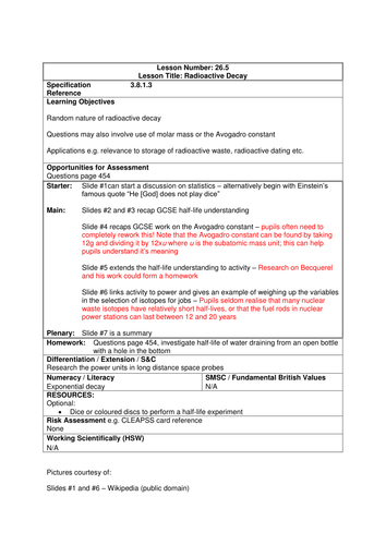 Physics A-Level Year 2 Lesson - Radioactive Decay (PowerPoint AND lesson plan)