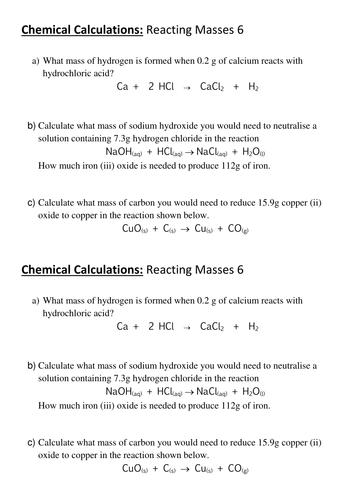 Chemical Calculations- Reacting Masses 6 by MissKCat - Teaching ...