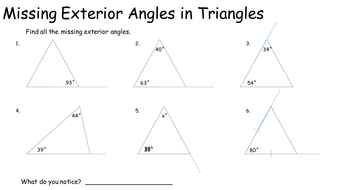 angles exterior missing triangles interior worksheet triangle tes answers resources