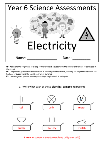 year 6 science assessment electricity teaching resources