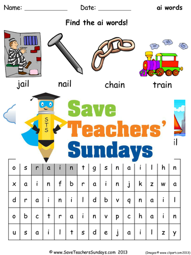 Ai Phonics Worksheets, Activities, Flash Cards, Lesson Plans and Other