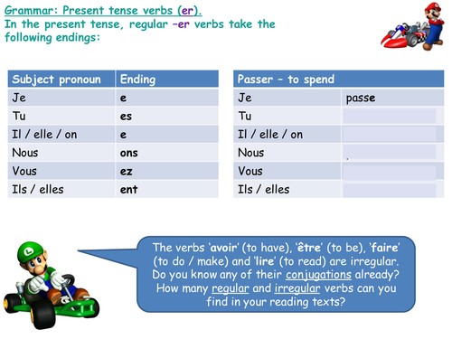 Grammar - Tenses - Present tense (er, ir, re)