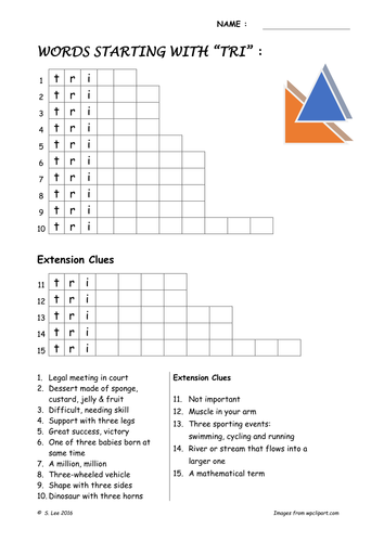 Prefix word work:  TRI