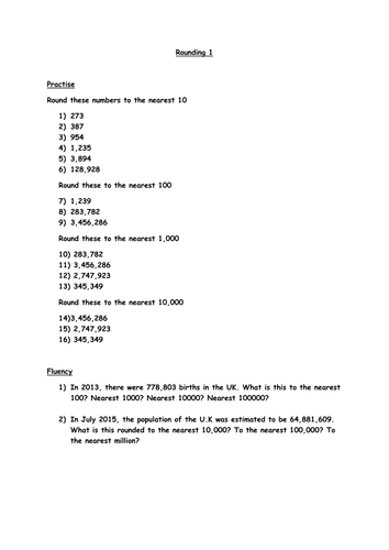 Year 6 Rounding worksheet