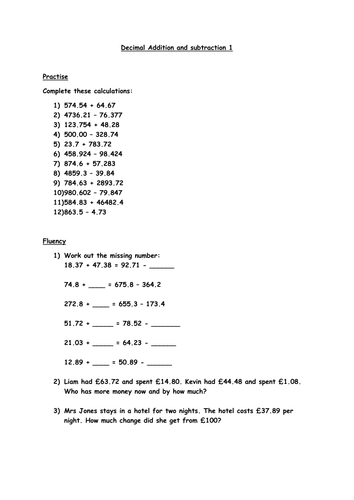 Year 6 Addition and Subtraction worksheets