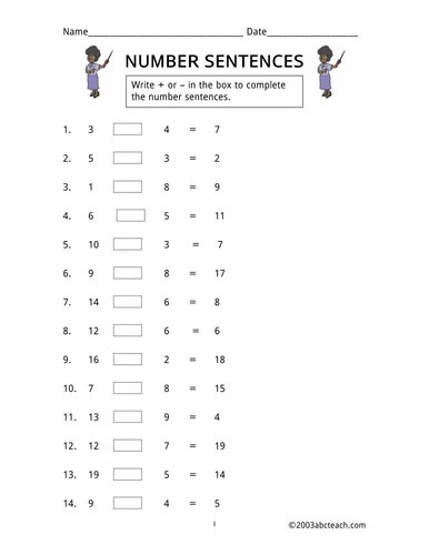 Grade 5 Number Sentences Worksheets