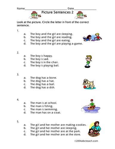 Worksheet: Picture Sentences - 2 (primary) | Teaching Resources